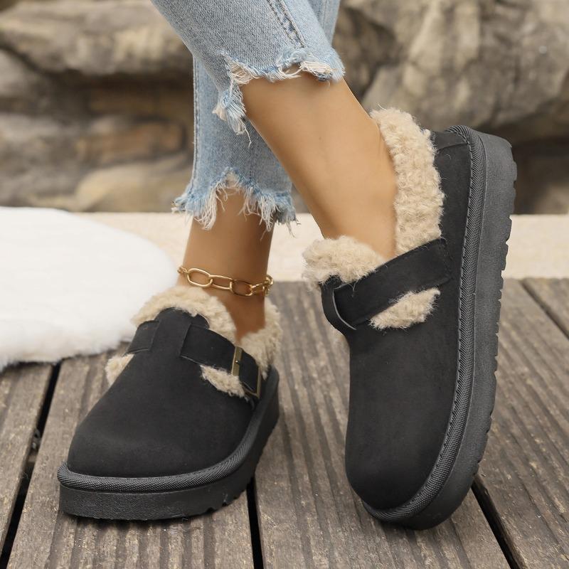 Fur Slippers Women Wear New Autumn and Winter Platform Non-slip Belt Buckle Warm Cotton Shoes Snow Boots