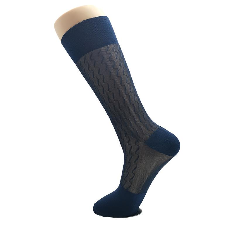 5 Pairs High Quality Luxury Silk Socks Large  Retro Stockings Fashion Jacquard Wave Long Business Dress Sheer Socks For Men