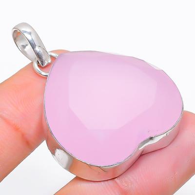 Natural Pink Chalcedony Gemstone 925 Sterling Silver Gift Pendant 1.85" D4t47