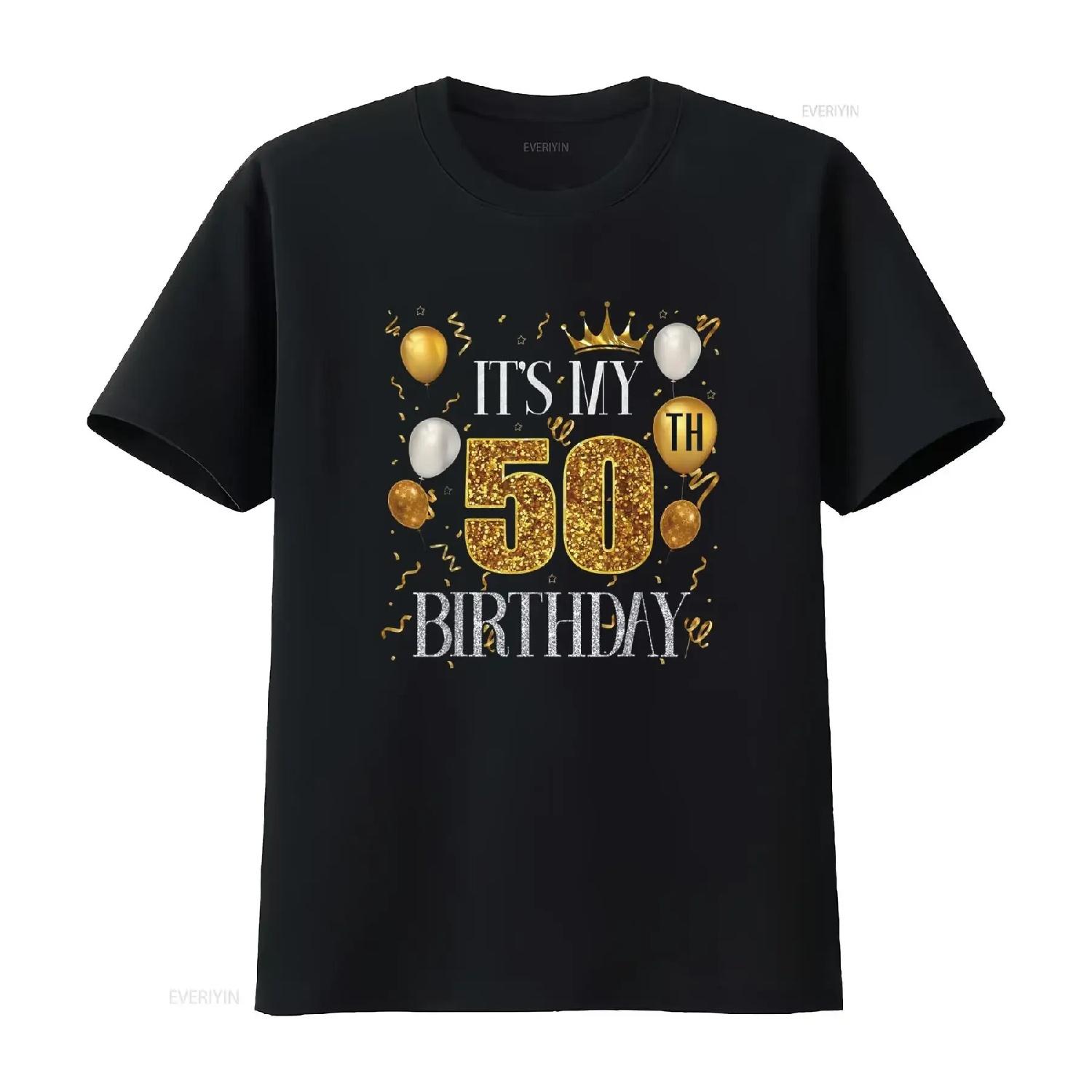Its My 50th Birthday Happy 1973 T Shirt For  vintage Washed homme Soft Breathable streetwear Unisex fashion graphic Versatile S чёрный