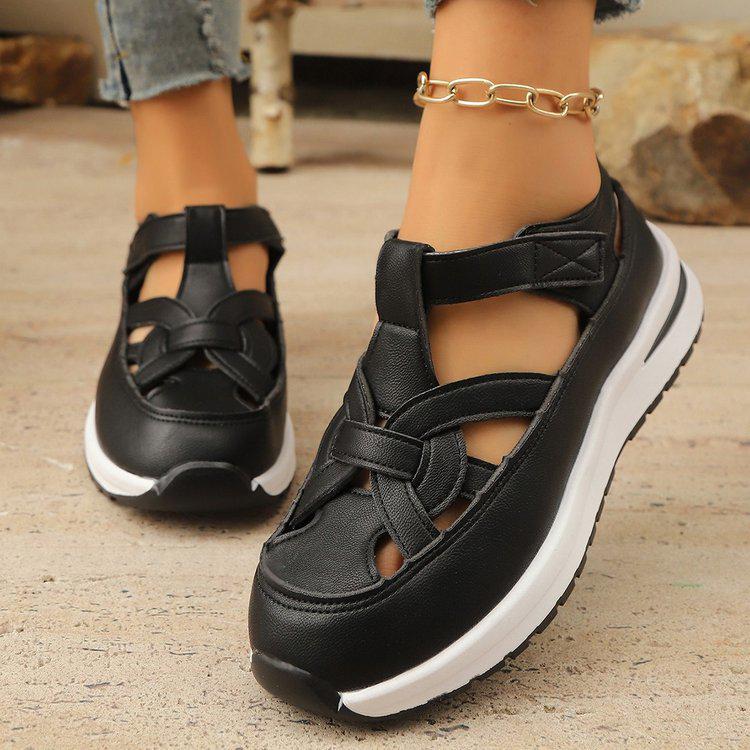 2025 Summer Women's Platform Closed-Toe Wedge Sandals, Breathable, Hollow Design, Plus Size 43, Thick Sole, Velcro Closure