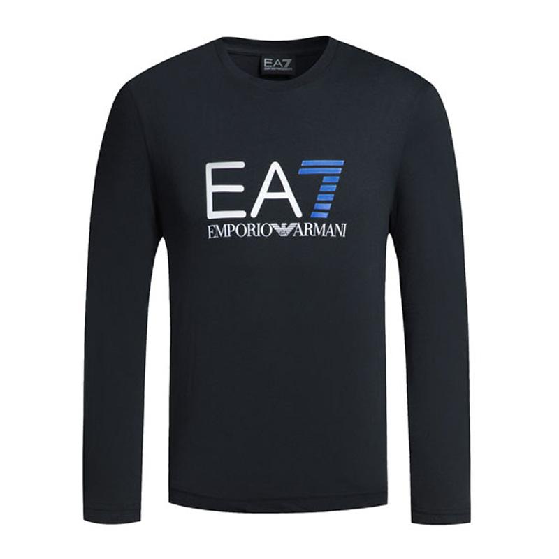 Emporio Armani EA7 SS22 Letter Logo Printed Pullover Crew Neck Long Sleeve Sweatshirt Men sweatshirt Black 6YPTC1-PJH7Z-1200 L