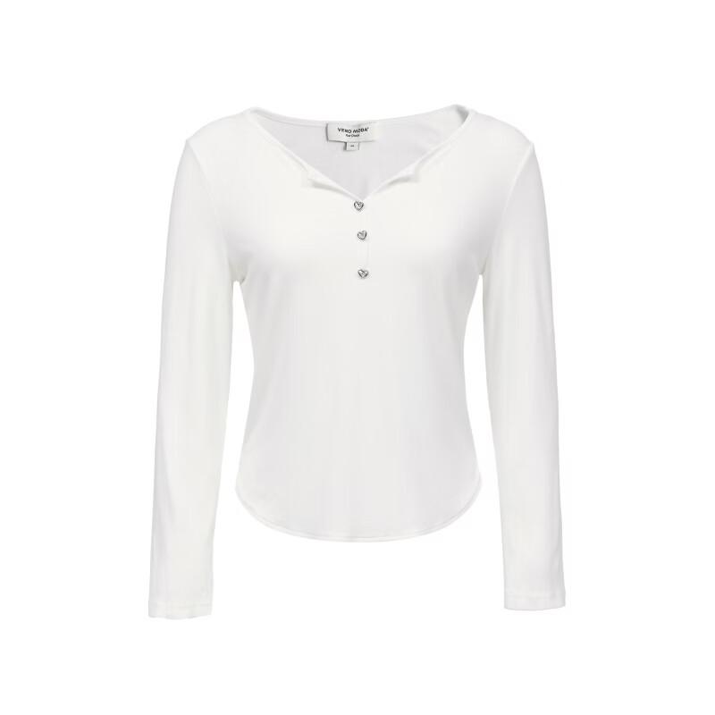 VERO MODA Women's Slim Fit Long Sleeve T-Shirt with Heart Buttons