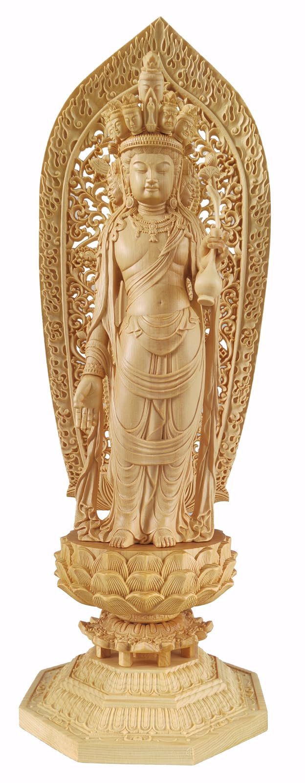 

Wooden Buddha Statue [Eleven-Headed Kannon Bodhisattva Standing Statue] Total Height 43cm, High-Quality Cypress Wood Carving, Kannon Bodhisattva, Guar