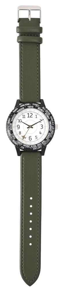 [Fieldwork] Women's Watch Analog Leather Strap World Time World Time World Clock Rotating Bezel Khaki Waldo YM125-3