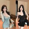 Pure Desire Storm Point Tube Top Bow Top Splicing Hip Skirt Two-piece Set Spice Girl Slim and Thin Suit