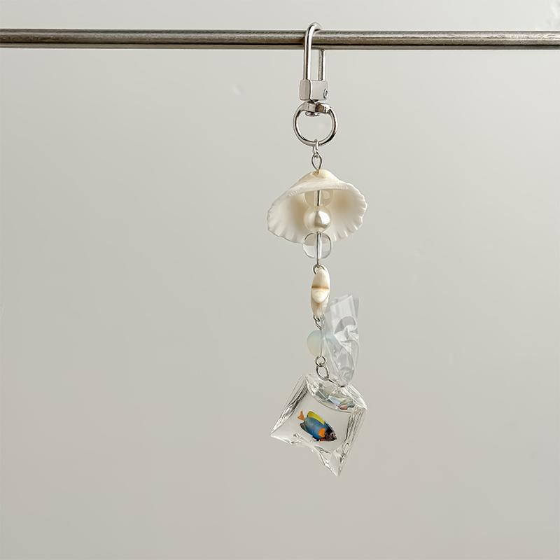 Stylish Shells And Pearls Pendant Keychain Ocean Pentagram Phone Strap Charm Cute Beaded Cell Phone Strap Bag Keychain