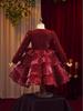 Girls' Wine Red Sequin Skirt with Bow & Tulle - Autumn/Winter Formal Christmas Dress