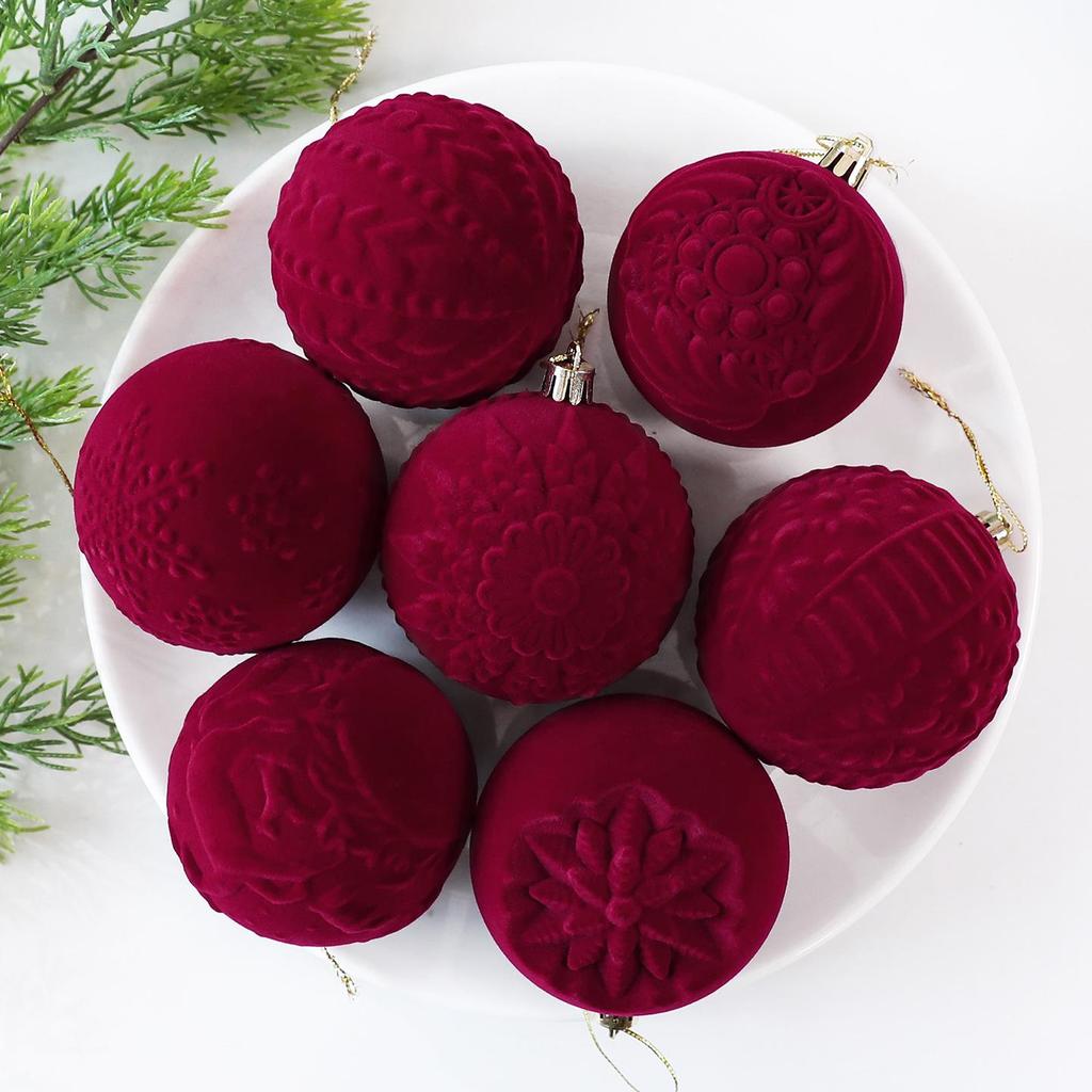 Luxurious 8cm Embossed Flocked Irregular Christmas Ball Set (12-Piece) - Elegant Pendant Decorations in Gift Box