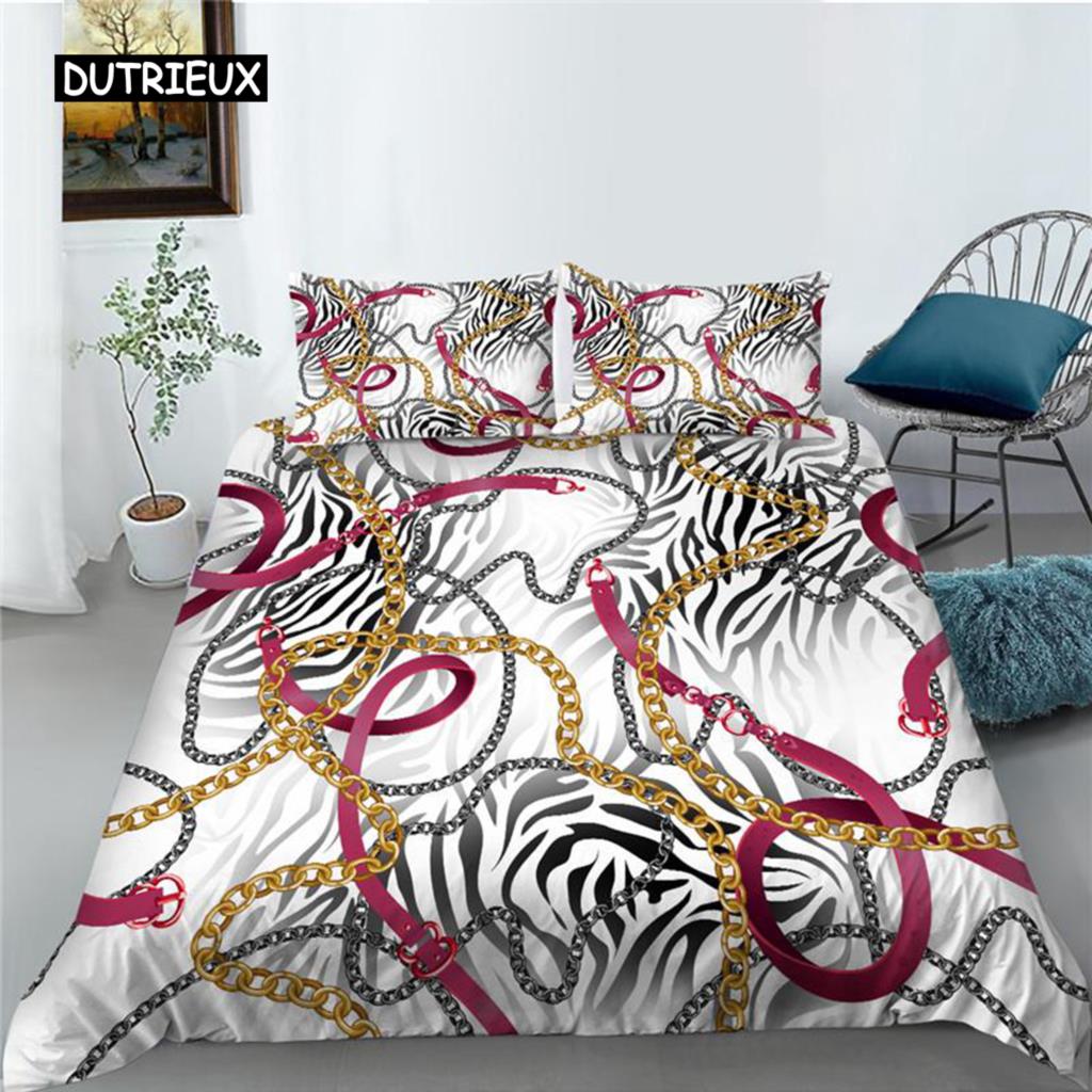 

Leopard Printed Style Comforter Cover Kit Fine Microfiber European Retro Classic Printing Twin Size Sleep Bedding Kit Leopard Gold Chain King EU single(135x200cm)