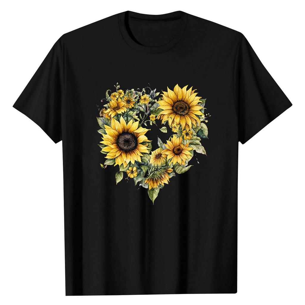 Summer Kids Round Neck Top Sunflower Short Sleeve T-shirt Top
