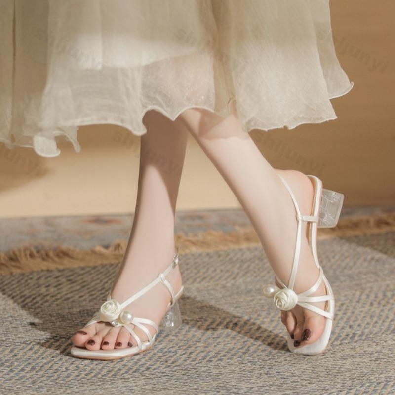 Fashion Fashion Elegant High Heel Sandals Women's 2025 New Summer Square Head Thick Heel Hollow Breathable Versatile Outdoor Beach Pumps