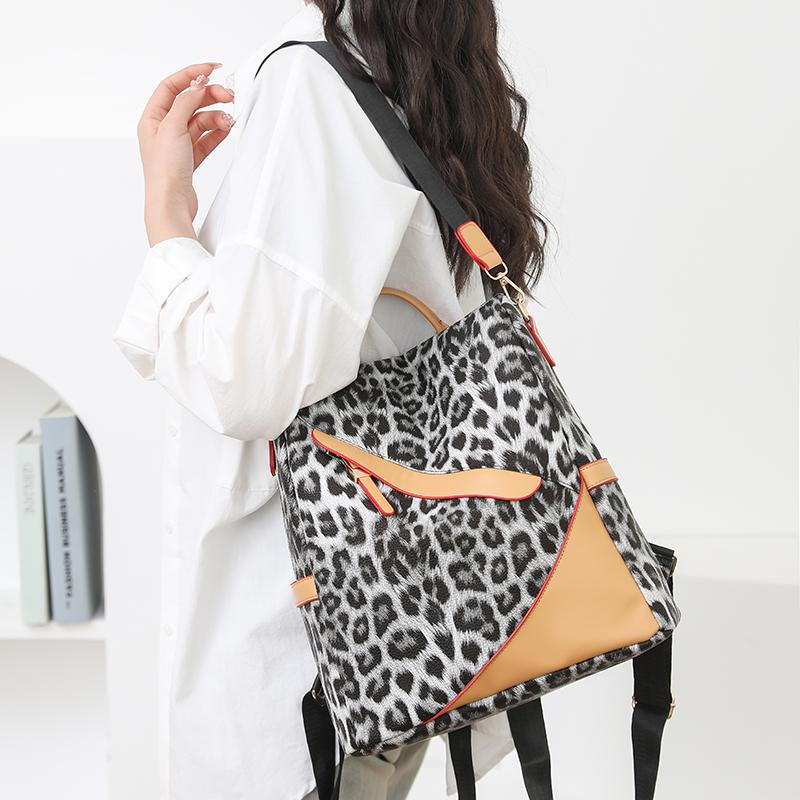 Damen Rucksack aus weichem Leder mit Diebstahlschutz, Mehrzweck-Schultertasche mit Leopardenmuster