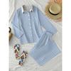 Fresh holiday style long-sleeved trousers suit women's blue and white striped shirt wide-leg pants two-piece set