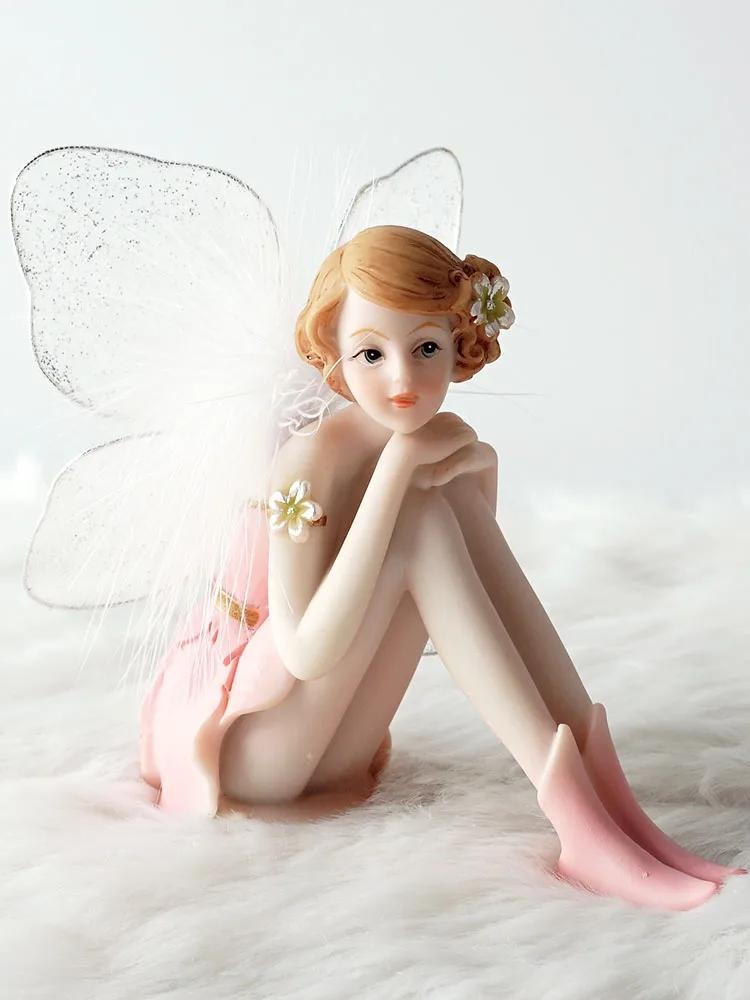 Pink Feather Angel Decoration Beauty Home Decoration Doll Gift Fairy Garden Miniatures Home Decoration Accessories Cute Figurine