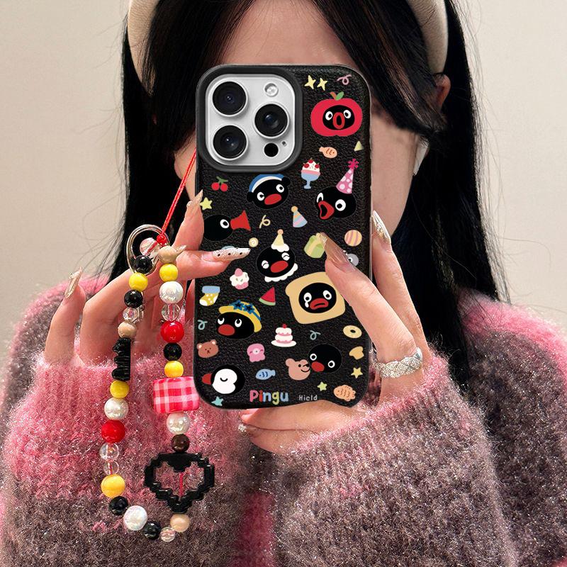 Case For Redmi Note 14 4G 13 12 PRO 5G Plus 11S 13C 14C 12C 12 13 A5 A3 Bracelet Chain Cute Pingu PU Leather Cover