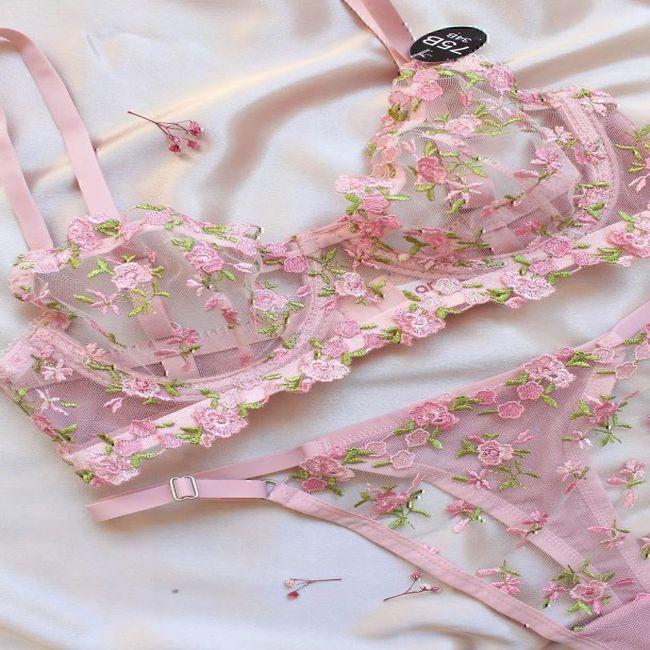 

Розовый кружевной комплект без косточек Saint Belisama - Нижнее белье - Бюстгальтер - Стринги 75B