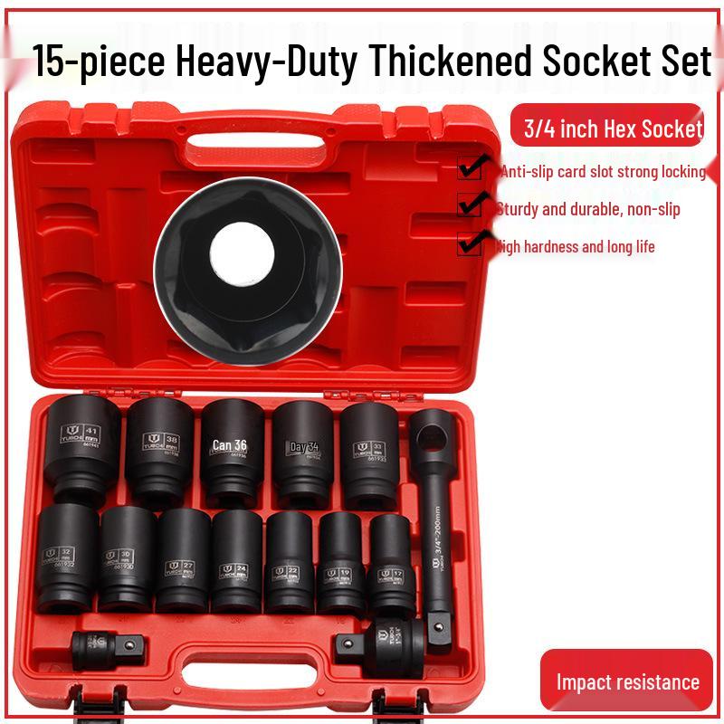 15-Piece Impact Socket Set: 3/4-Inch, Hexagonal & Star, Extended, Heavy-Duty, for Tire Removal