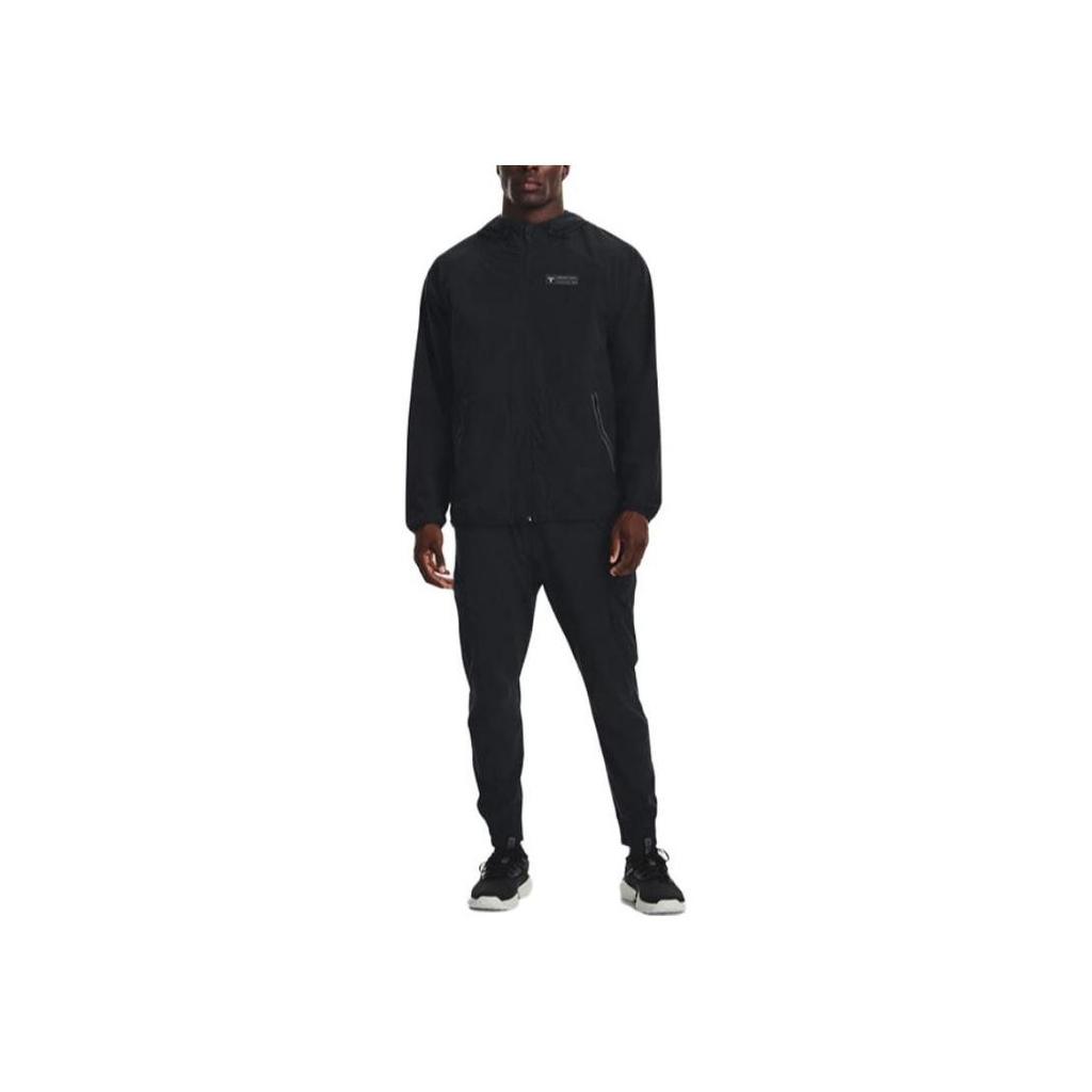 Under Armour Solid Color Zip-Up Hooded Casual Quick-Dry Waterproof Breathable Woven Jacket Men Black 1377425-001