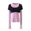 Women 2 In 1 Color Block U Neck Long Sleeve T-Shirt Slim Fit Fake Two Piece Layering Modal Wool Casual Top