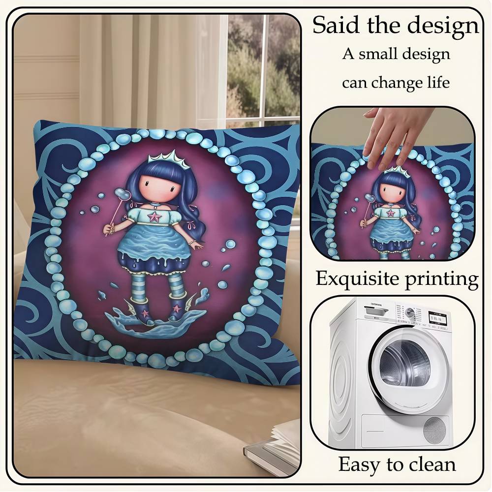 S-Santoro-Gorjuss Cute Cartoon Girl Personalized Picture Text Home Decorative Pillows Household Gifts 45X45Cm