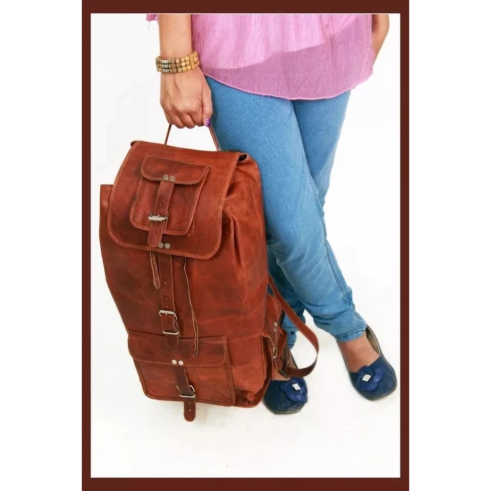 Men's Vintage Genuine Leather Laptop Backpack Rucksack Messenger Bag Satchel