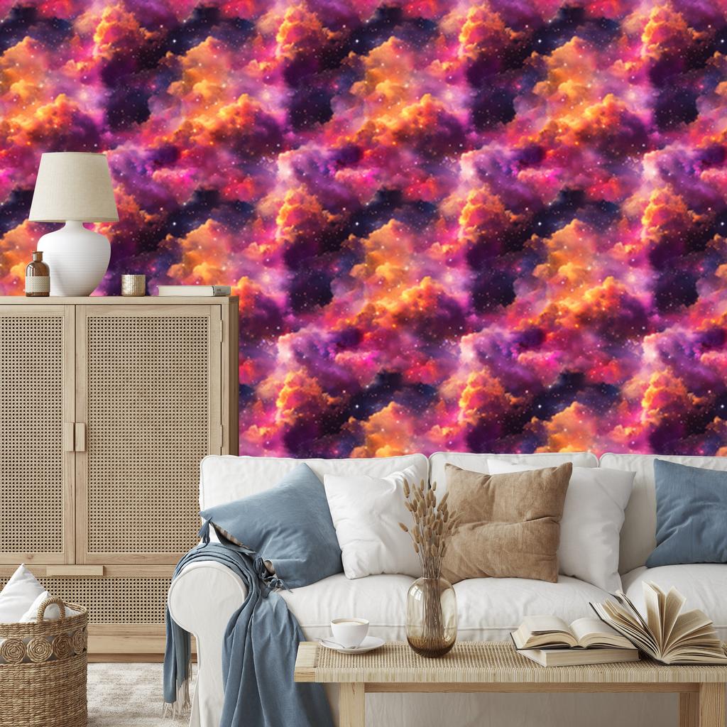 Watercolor Galaxy Purple and Plum Wallpaper for Living Room and Bedroom 50x1000