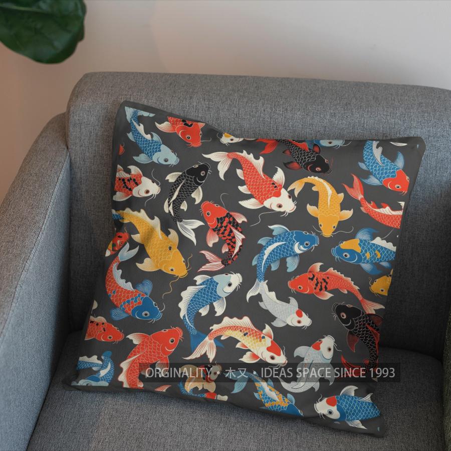 2D Colorful Koi Fish Pattern Decorative Pillow Cover Pattern Cushion Cover Suitable For Sofa Bedroom Car Pillow Cover