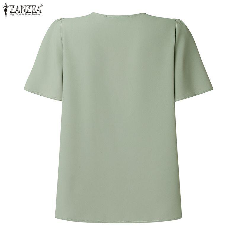 ZANZEA Women Casual Irregular Collar Solid Color Loose Short Sleeve Blouse