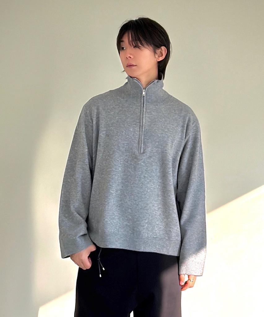 WEST GRAND BOULEVARD Ray Crop Half-Zip Knit Grey