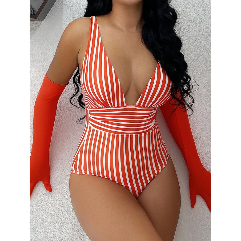Women's Striped Printed Swimsuit Ladies One-Piece Sling  High Waist Swimsuit