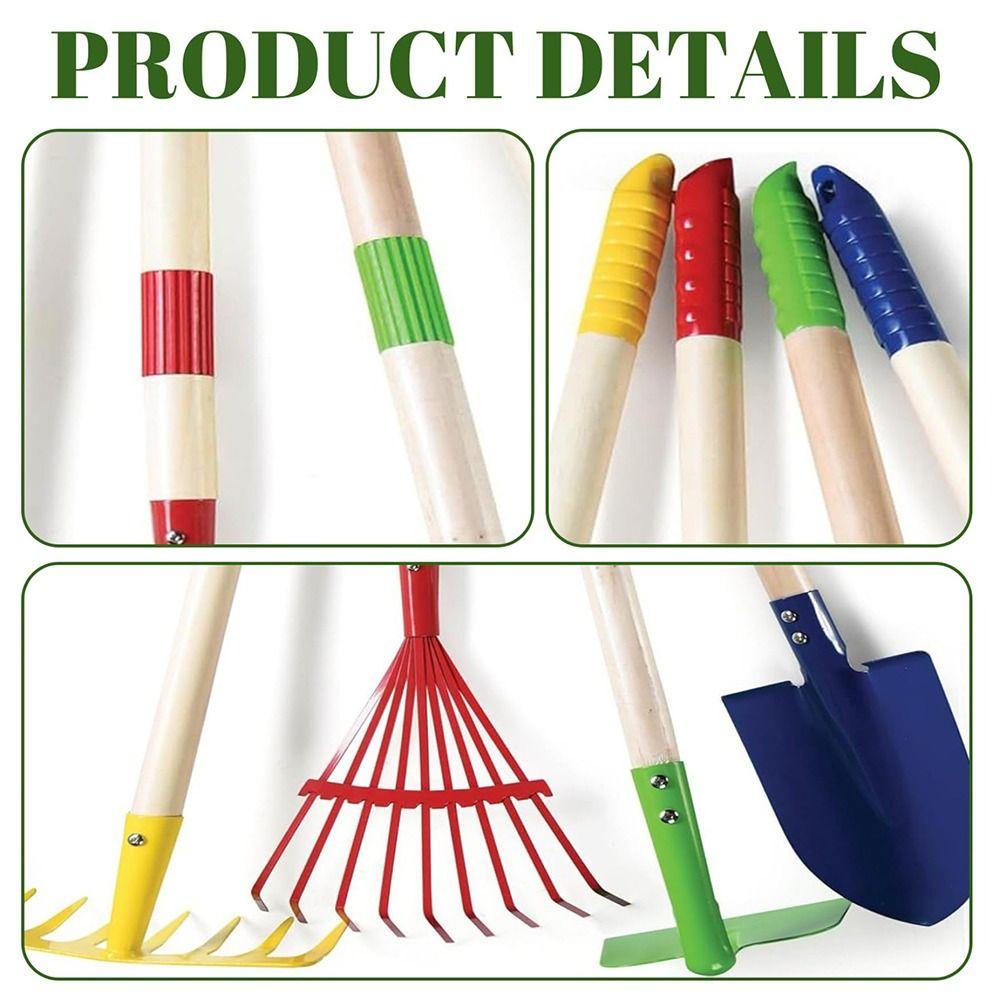 Hardwood Handle Small Garden Rake Kit Colorful Kids Rake Set Children's Garden Leaves Rake Camping