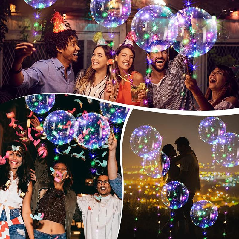 10Pcs LED Light Up Bobo Balloon with Light String Transparent Bubble Ballon Birthday Party Wedding Decoration Christmas Supplies