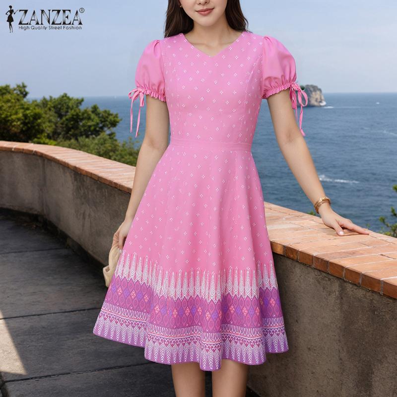 ZANZEA Women Summer V-Neck Casual Short Sleeve Print Dress