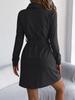 Women's Casual Solid Color Corduroy Shirt Dress with Belt - Long-Sleeve, Single-Breasted