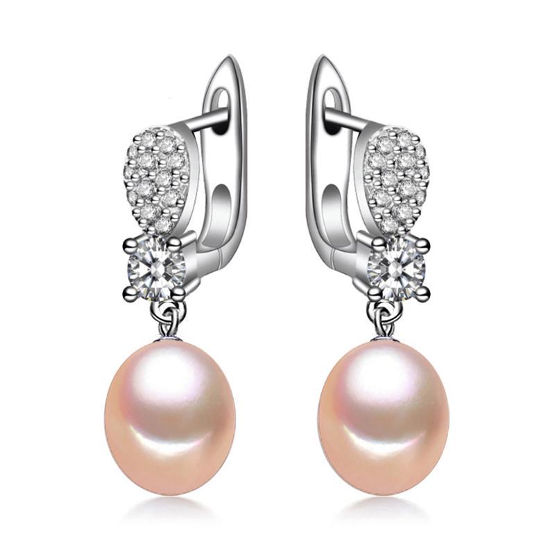 

LSOOYH серьги-кольца с кубическим цирконием, ювелирные изделия с жемчугом, серьги с натуральным пресноводным жемчугом для женщин As in picture розовый