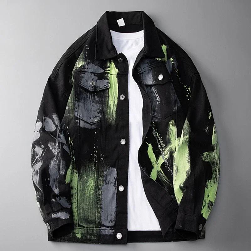 Hip Hop Black Male Jean Coats Men's Denim Jacket Wite Autumn Outerwear Menswear