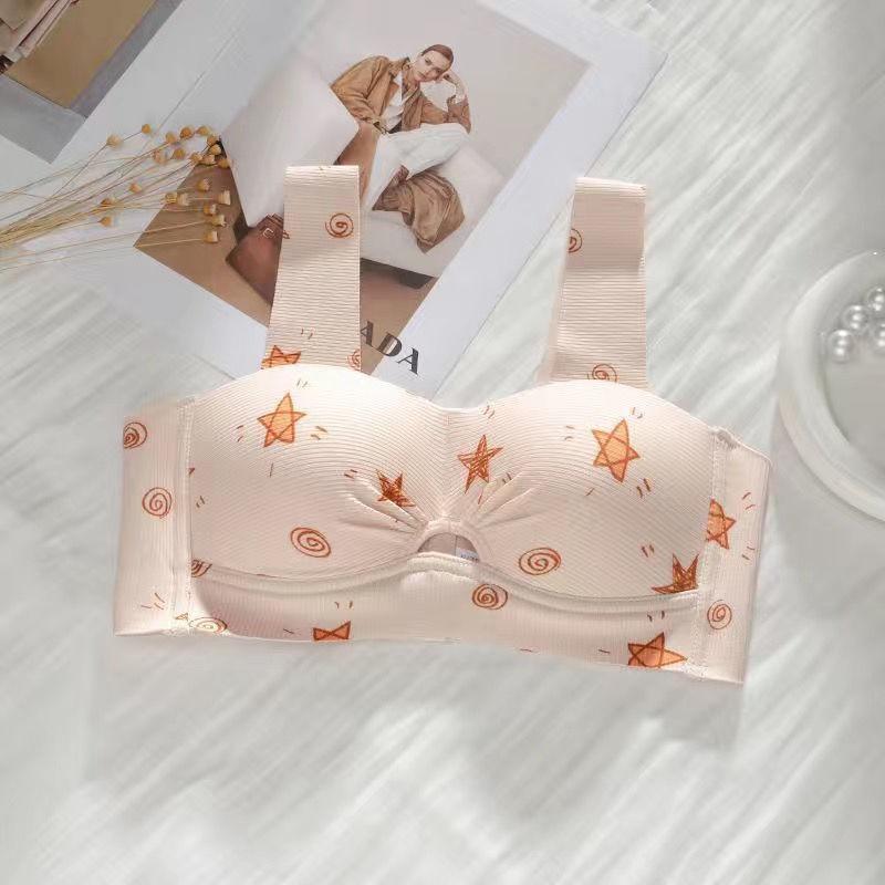 

Милые бюстгальтеры для девочек, нижнее белье со звездами, бюстгальтеры пуш-ап с широкими бретелями, беспроводное кружевное белье с полым вырезом на спине, женский бюстгальтер для большой груди 36/80AB