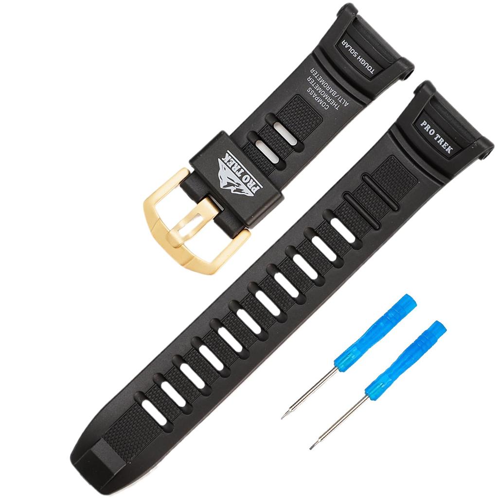Casio Protrek Unisex Watch 18mm Replacement Resin PRG-130-1V PRW-1500-1V PRW-1500J-1 PRW-1500J-1 – Accessory, Strap, 21mm, Black/Medium/Gold