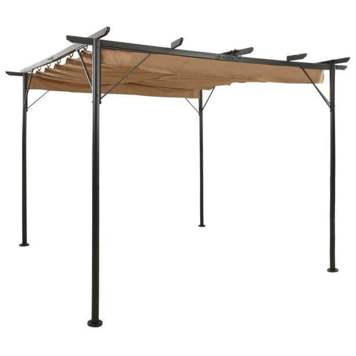 VidaXL Pergola avec toit rétractable Taupe 3x3 m Acier 180 g/m²