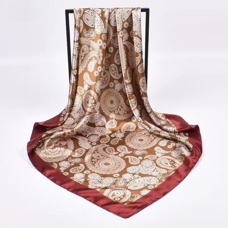 Luxury Women's Silk Scarves Paisley Satin Hijabs Summer Headscarf Designer Bandana Neckerchief Cheveux Hair Accessories 90x90cm
