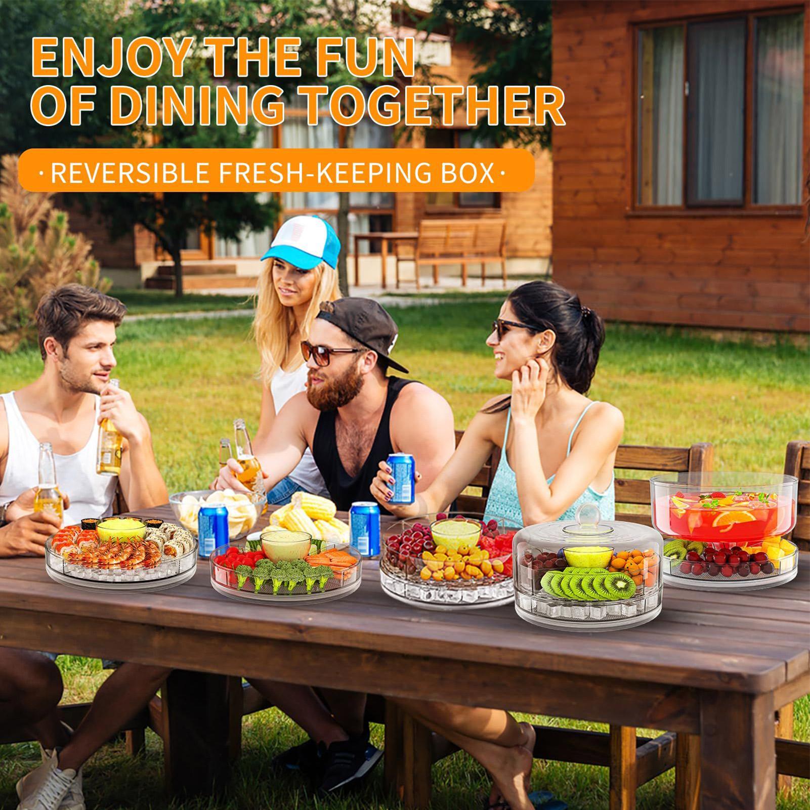 

Chilled Serving Tray with Lid Cold Food Buffet Server Food Storage Dish for Vegetable Fruit Snack Clear Dessert Platter CN