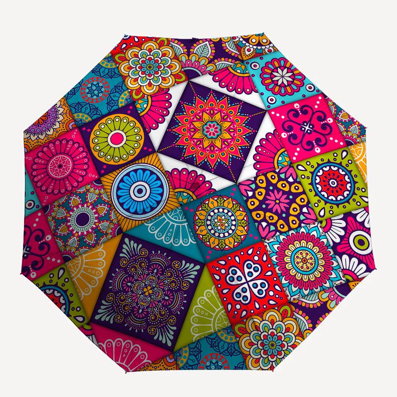 Colorful Mandala Patterned Fabric Squares for Quilting and CraftingUmbrella, Portable 3-Fold Compact Umbrella,Christmas Gift ES435