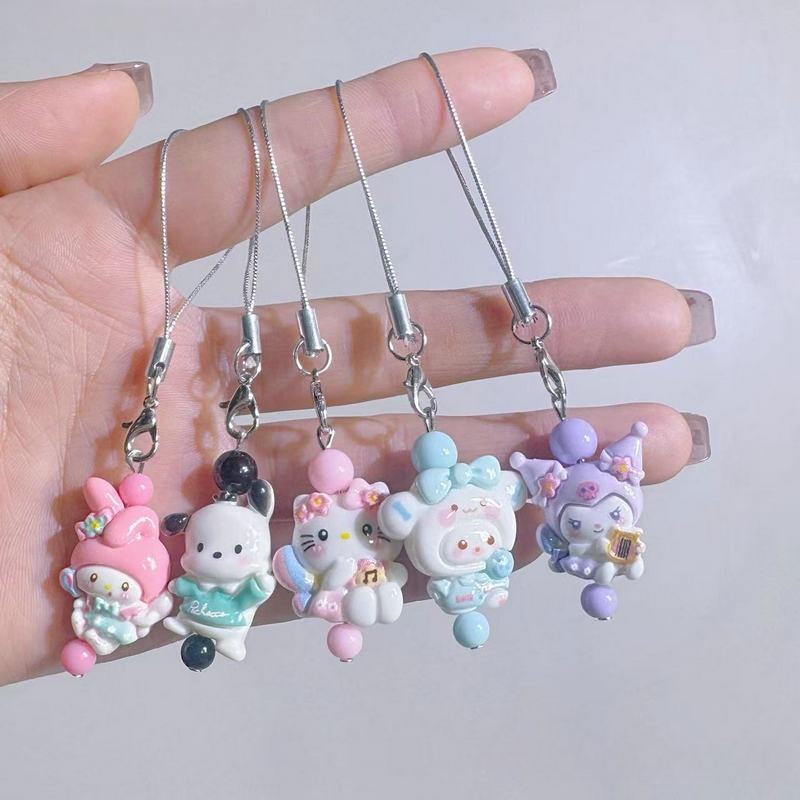 Cartoon Sanrio Hello Kitty Melody Kuromi Cinnamoroll Pochacco Phone Chain Keychain Bag Cell Phone Charm Cute Key Chain Gift