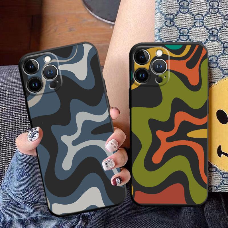 Phone Case for iPhone XR XS X 13 Mini SE 7 8 6S 11 Pro Max 12 14 Plus Swirl Abstract Pattern In Beige And Sage Coque Black