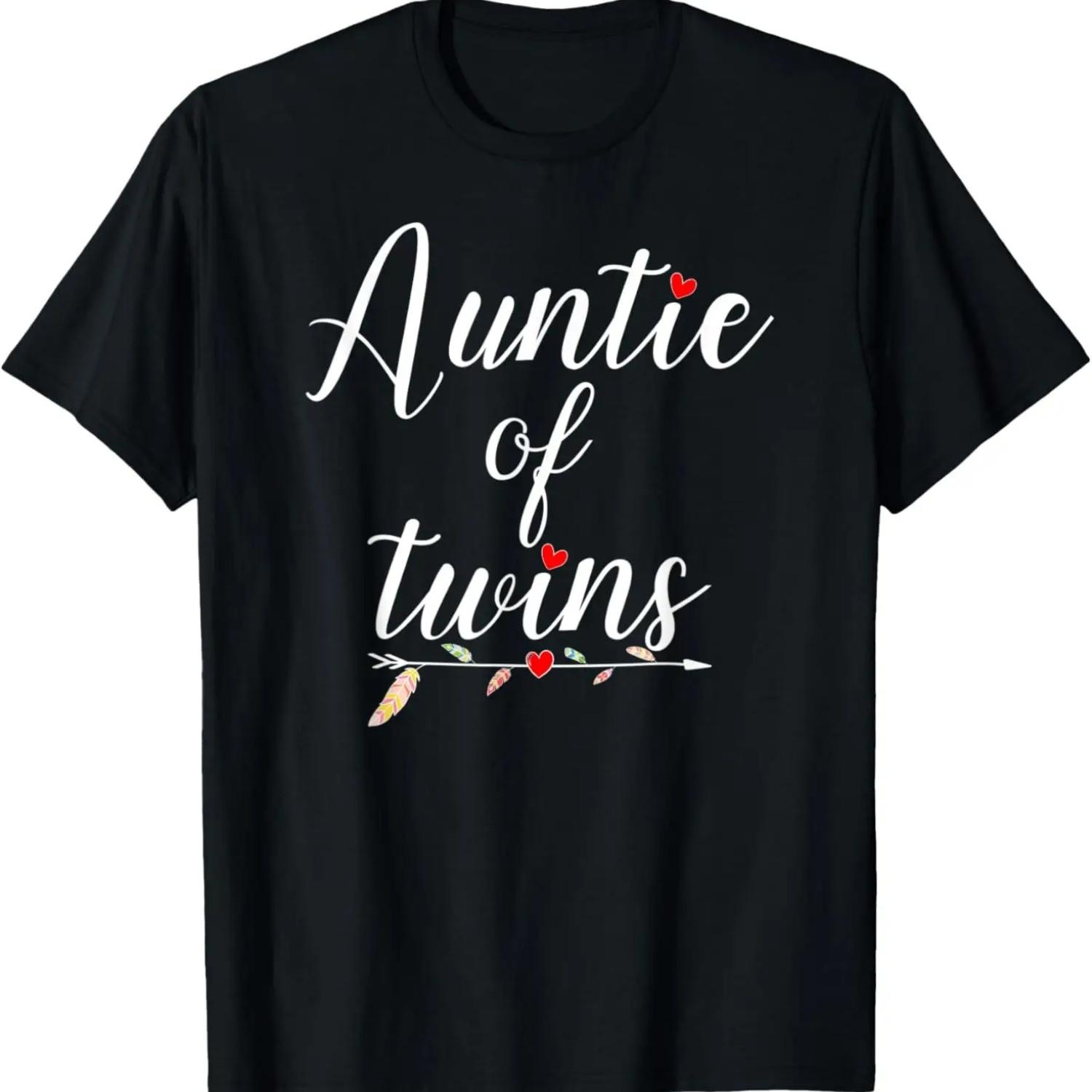 Auntie of Twins Funny Double Red Heart Aunt Women Pajama T-Shirt S чёрный