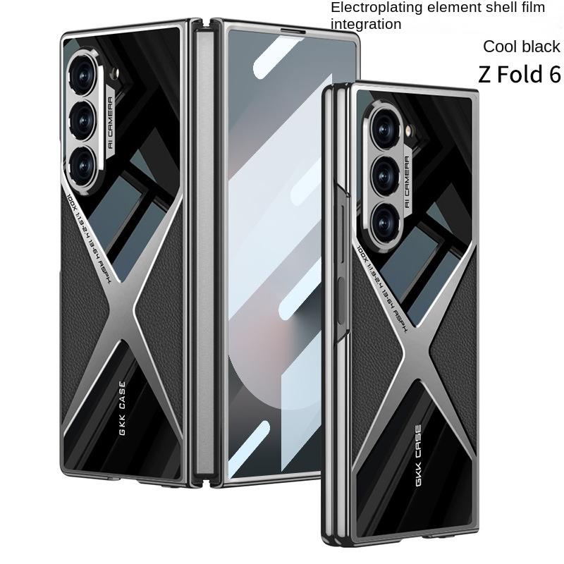 Electroplated Leather Phone Case for Samsung Galaxy Z Fold 6 5 4 3 Fold6 Fold5 Fold4 Fold3 5G Hard Shell Protective Film Cover