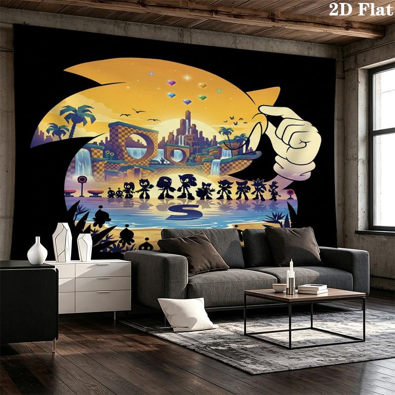 Sonic Hedgehog Wall Tapestry Aesthetic Wall Hanging Printed Fabric Blanket Decorative Tapestries For Bedroom Living Room Home Decor