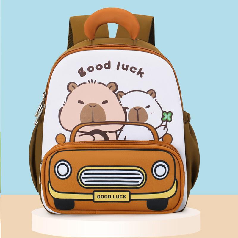 

School bag Kapibara children s backpack large capacity cartoon cute spine backpack коричневий