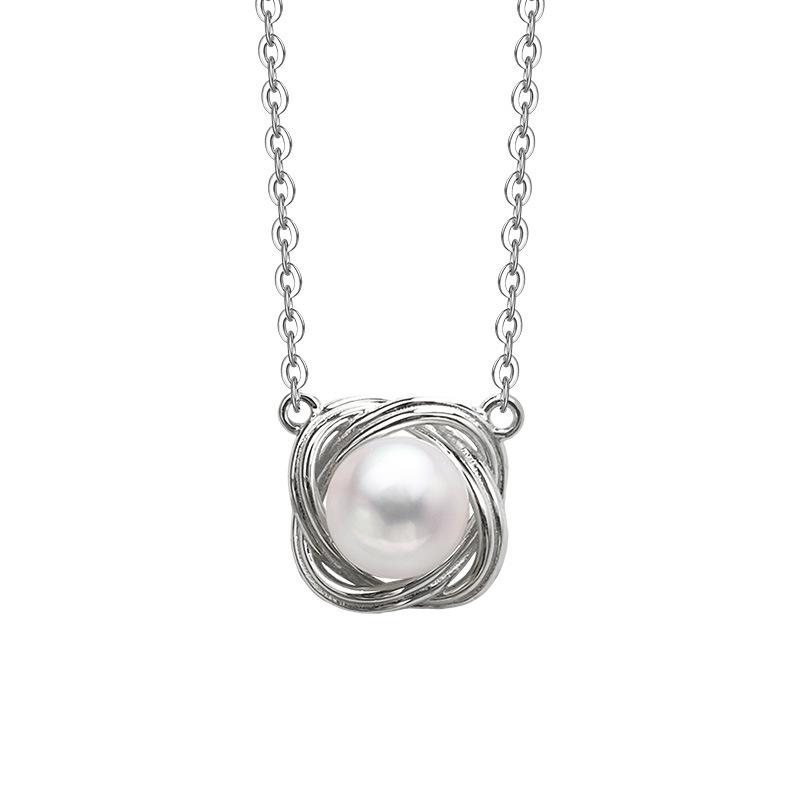 Elegant S925 Sterling Silver Necklace for Women, featuring a Natural Freshwater Pearl and Star Ring Embracing the Moon pendant on a Clavicle Chain.
